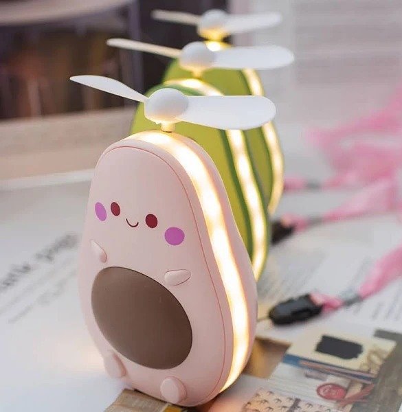 Mini Espelho Com Led Para Maquiagem Ventilador de Mao Abacate Portátil USB Com Led - Imagem 3